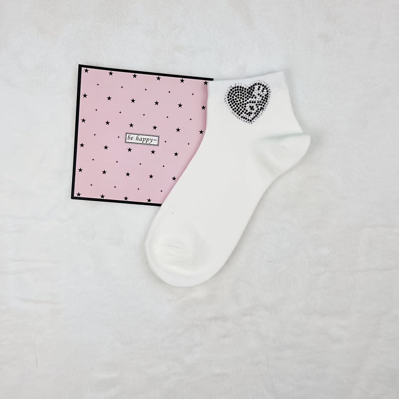Heart Rhinestone Socks Women's Crew Short Stockings