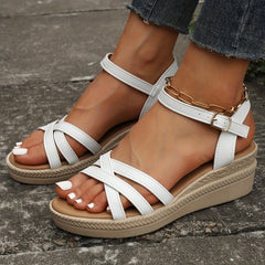 Women's Cross Strap Wedge Heeled Sandals Ankle Buckle Strap Platform Sandals
