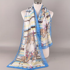 Stripe Horse Print Vintage Scarf Chiffon Shawl Sunscreen Head Wrap