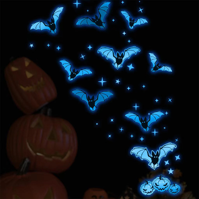 Colorful Luminous Bat Halloween Stickers Eight Bats Luminous Wall Stickers