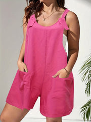 Solid Patched Pockets Romper Jumpsuit Sleeveless Casual Women's Clothing