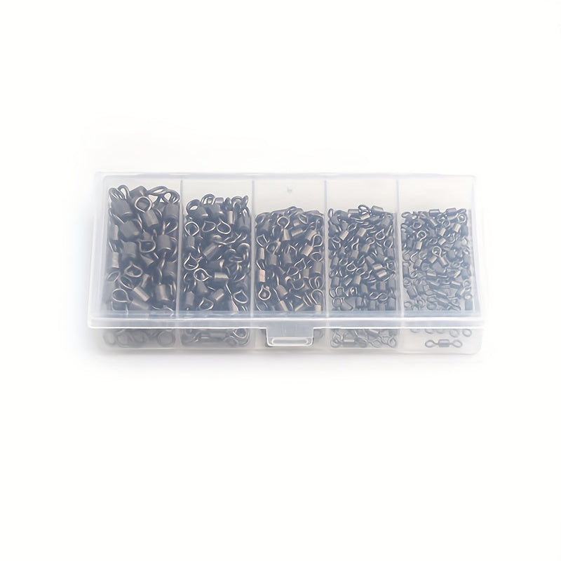 250pcs Fishing Rolling Barrel Swivel Line Hook Connector 5 Sizes with Box