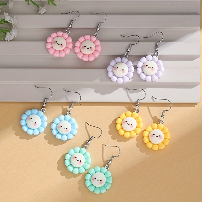 10pcs Macaron Happy Smile Small Flower Earrings For Girls