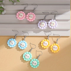 10pcs Macaron Happy Smile Small Flower Earrings For Girls