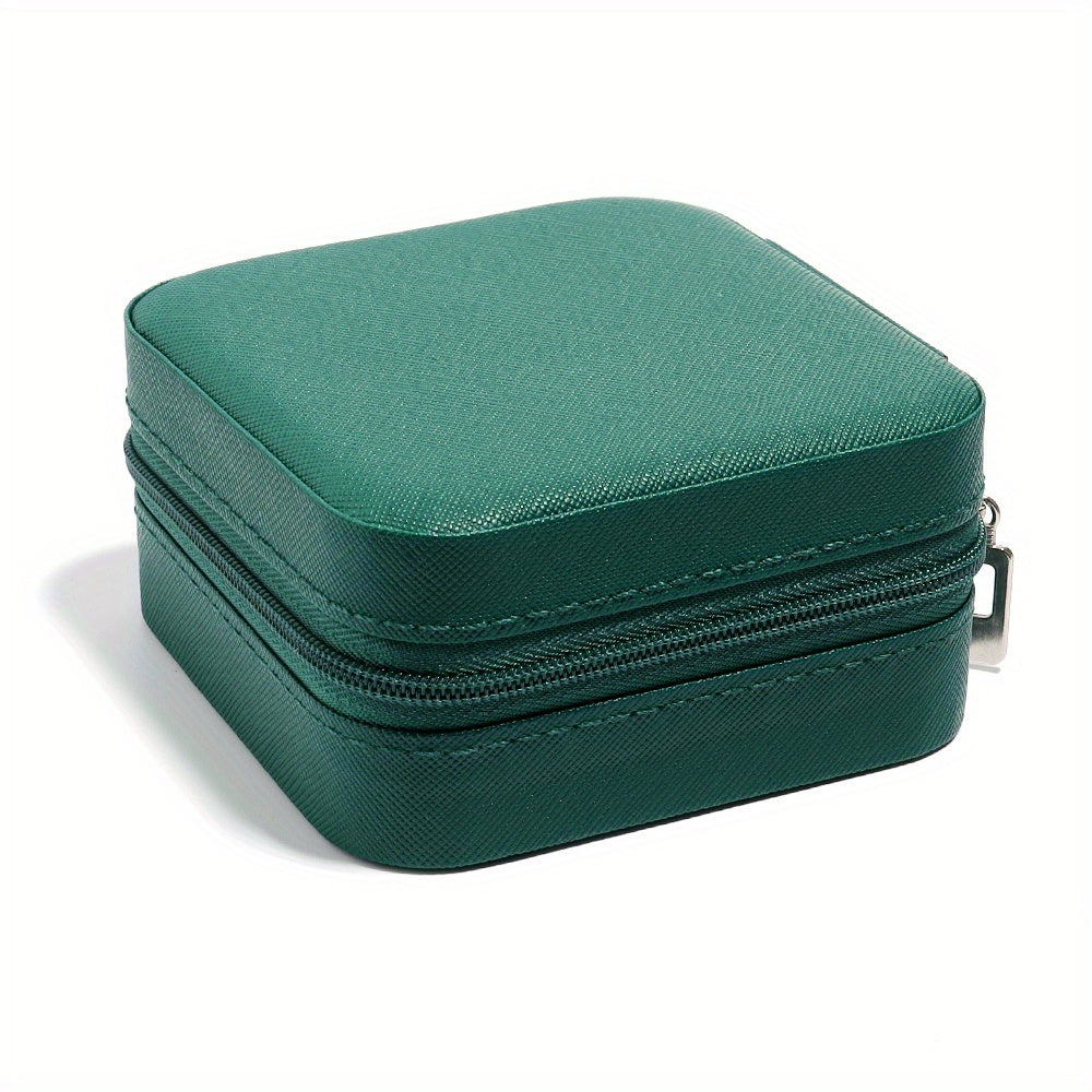 Portable PU Leather Jewelry Storage Box with Zipper - Home & Travel Organizer