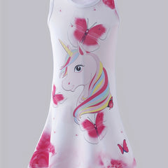 Girls' Butterfly Unicorn Allover Soft Comfy Tunic Sleeveless Dress