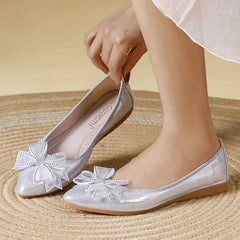 Women's Rhinestone Bowknot Slip On Point Toe Shoes