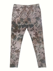 Retro Leggings Women's Plus Leaf Print Leggings