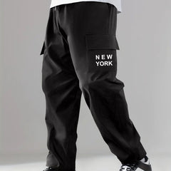 Letter & Flower Print Cargo Pants Men's Casual Wear