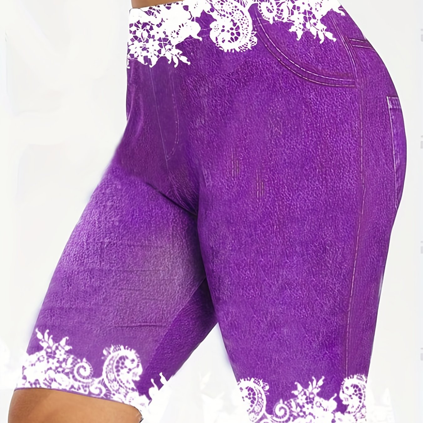 Casual Shorts Women's Plus Floral & Denim Print Shorts