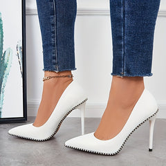 Sexy Pointed Toe High Heels Slip On Stiletto Metal Beads Pumps