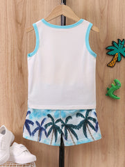 Boys Dinosaur & Coconut Tree Tank Top & Shorts Set for Summer