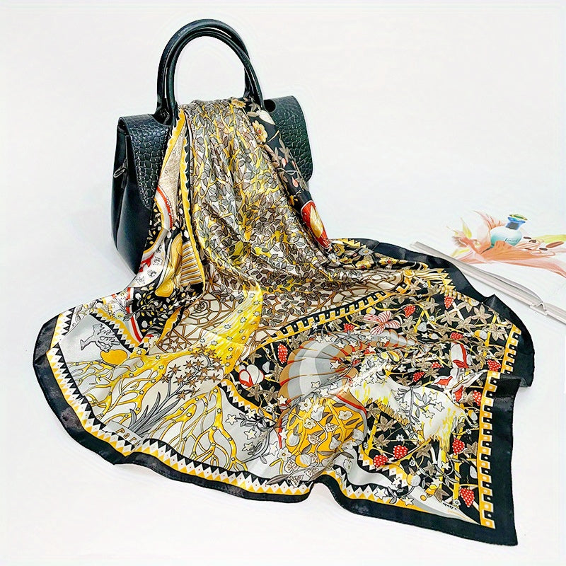 Boho Tree Print Vintage Bandana Silk Square Scarf Satin Shawl