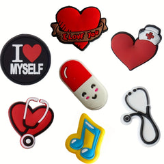 7PCS Red Love Shoe Charms For Bubble Slides Sandals PVC Shoe Decorations