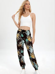 Leaf Print Casual Jogging Pants Elastic Waist Loose Fit Sports Pants