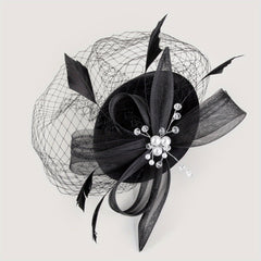Women Faux Feather Mesh Head Piece Faux Pearl Rhinestone Head Jewelry