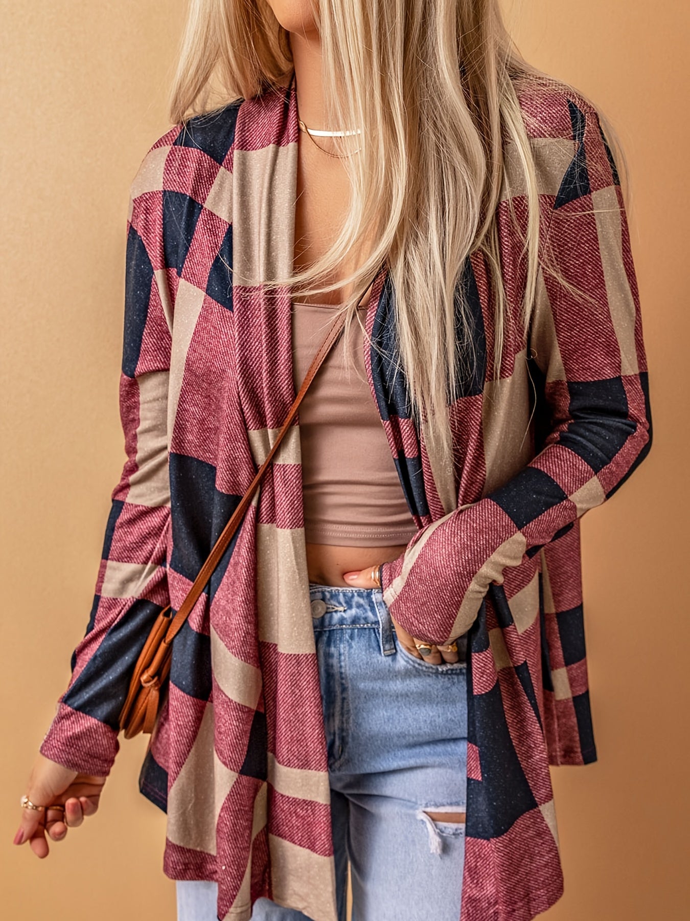 Plaid Patterned Long Sleeve Retro Jacket Casual Outerwear Fall & Spring