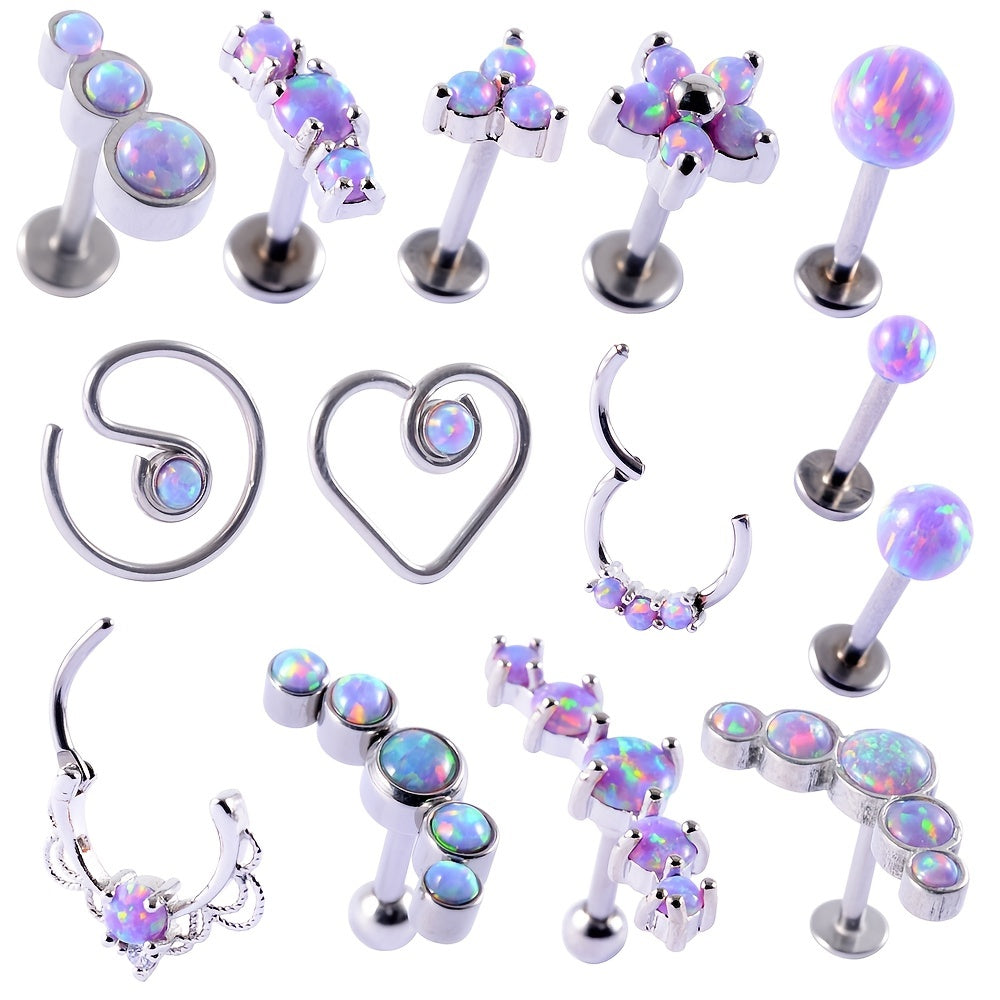 Opal Tragus Nose Ring Surgical Steel Cartilage Piercing