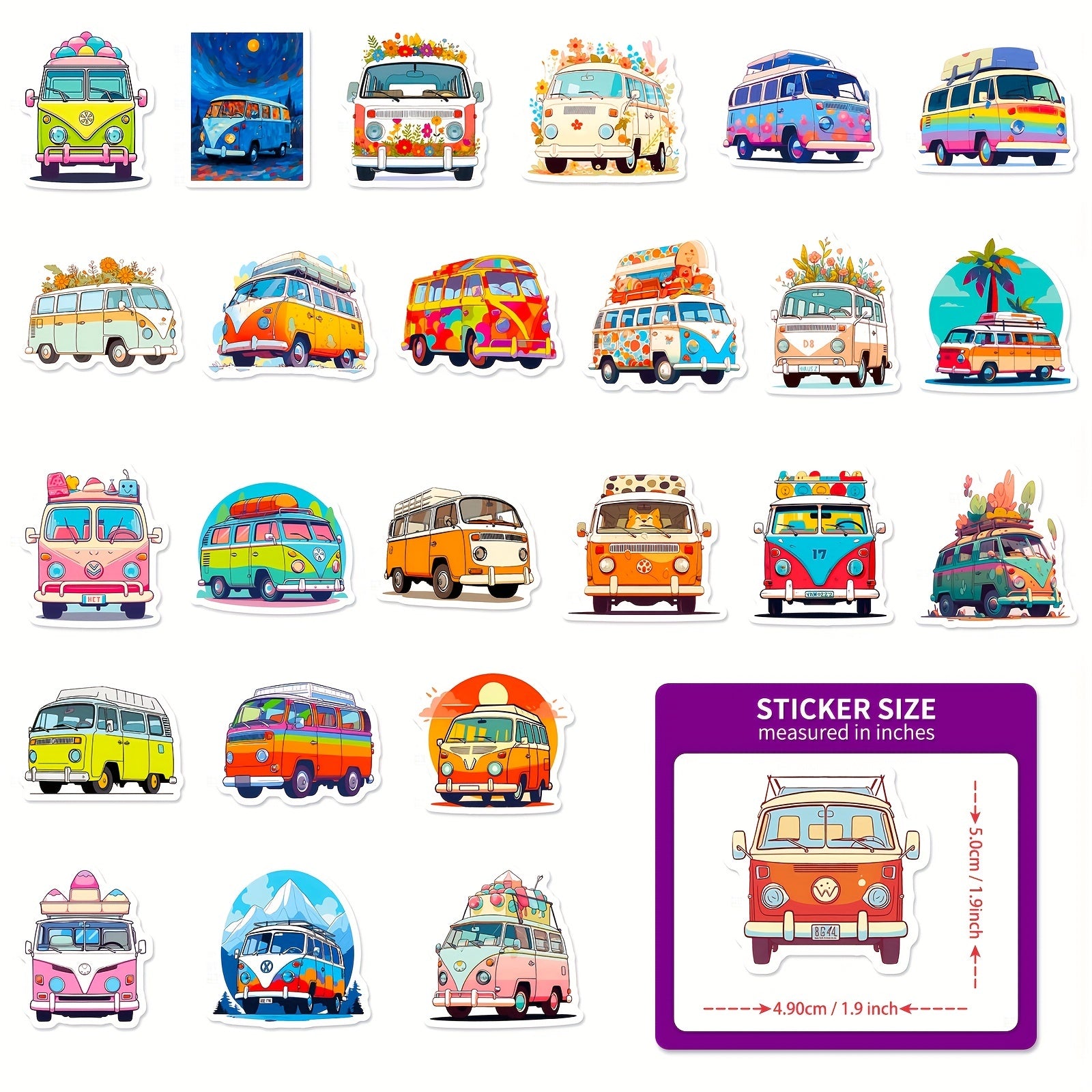 50pcs Cartoon Bus Stickers Graffiti Decoration Stickers