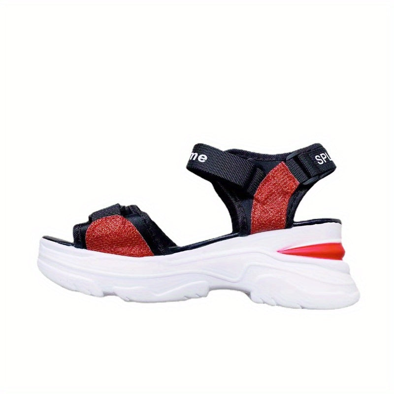 Women's Wedge Sandals Open Toe Buckle Sequins Thick Bottom Sports Sandals