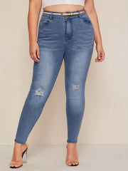 Washed Ripped Button Fly Skinny Denim Trousers