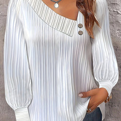 Casual Blouse Long Sleeve Button Decor Irregular Neck Top