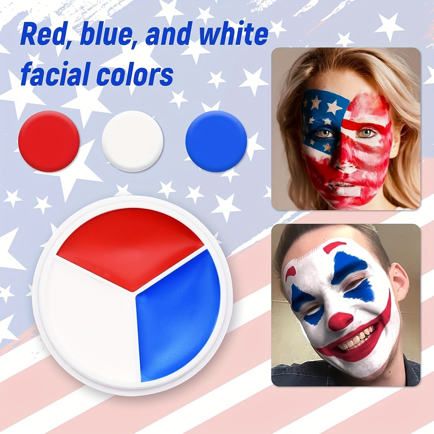 Red Face Body Paint American Flag 3 Colors Palette for Patriotic Events