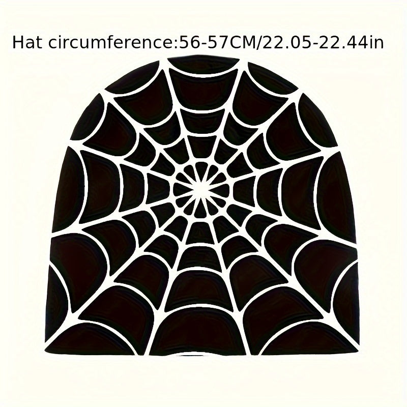 Y2K Winter Warm Beanie Hat with Spider Web Pattern
