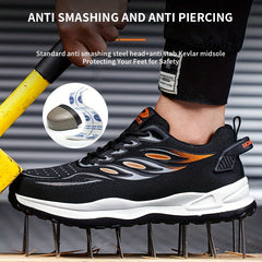 Men's Striped Work Safety Shoes Puncture-Proof Anti-skid Steel Toe Lightweight