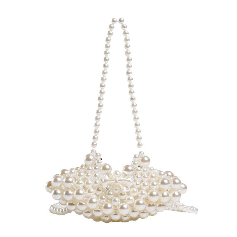 Girls Faux Pearl Bag Fan Shape Handbag Beaded Princess Bag