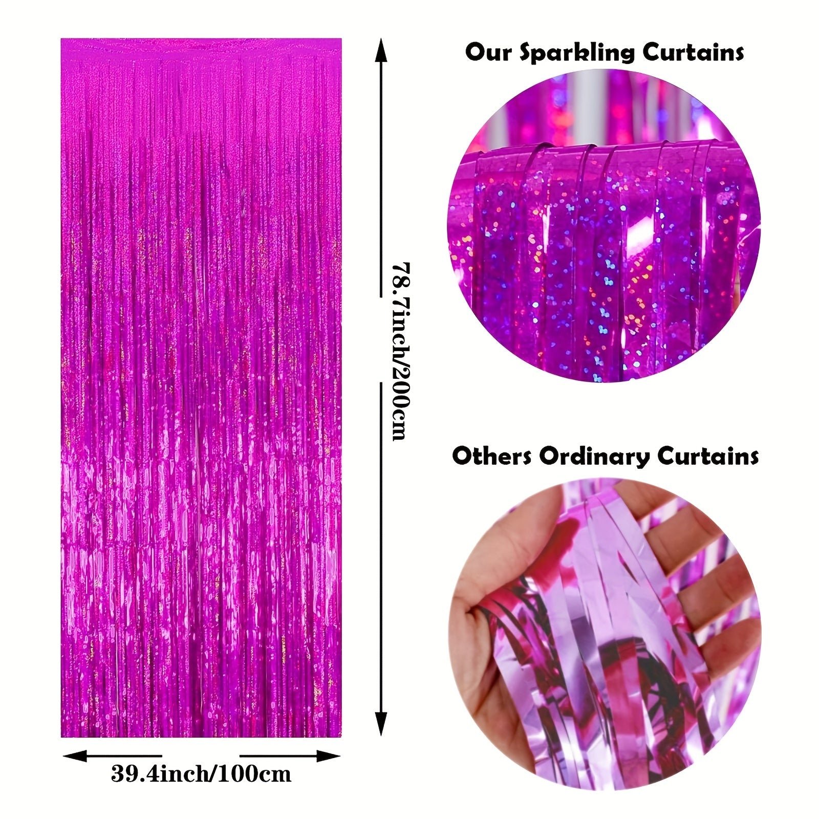 3 Pack Rose Red Metallic Tinsel Foil Fringe Curtains for Parties