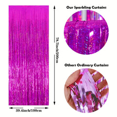 3 Pack Rose Red Metallic Tinsel Foil Fringe Curtains for Parties