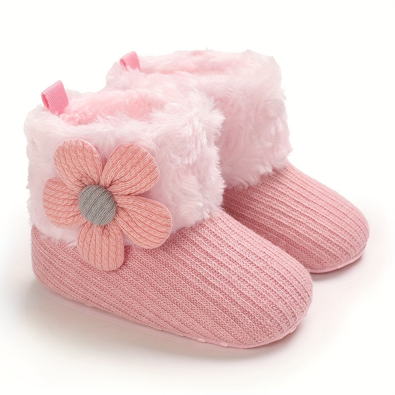 Flower Comfortable Baby Girls Fleece Boots
