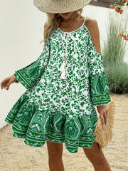 Floral Cold Shoulder Dress Crew Neck Women's Clothing