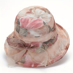 Begonia Print Organza Derby Hat Sun Hat Lightweight Bucket Hat Women's