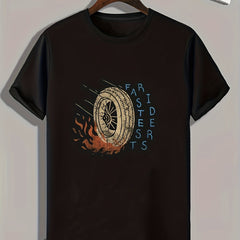 Burning Tyre Print Men's Graphic T shirt Casual Comfy Tees