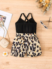Baby Girls Leopard Suspender Romper Jumpsuit for Summer