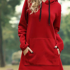 Drawstring Hooded Dress with Pockets for Women