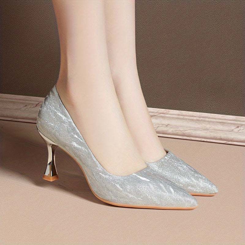 Glitter Stiletto Heels Pointed Toe Wedding Shoes
