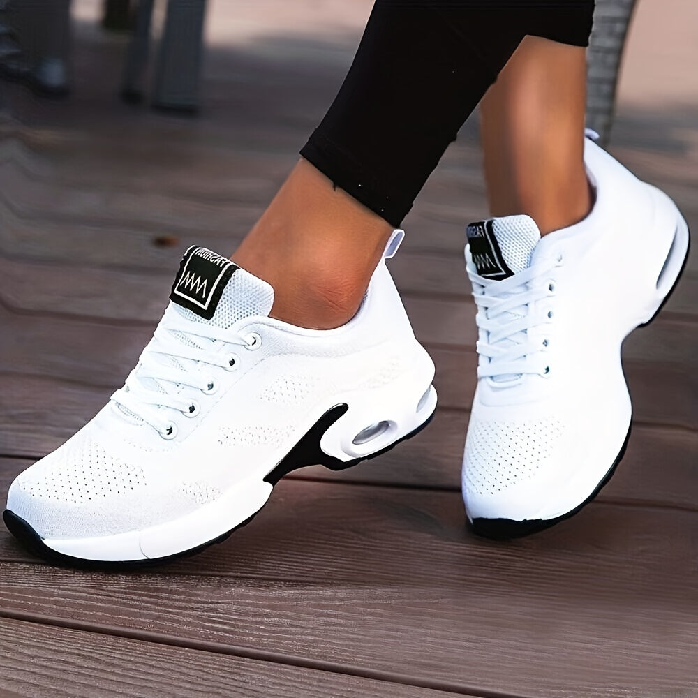 Women's Air Cushion Sneakers Flying Woven Running Shoes Lace Up