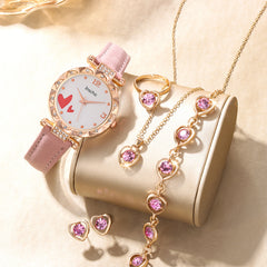 Rhinestone Quartz Watch & Love Jewelry Set for Kids