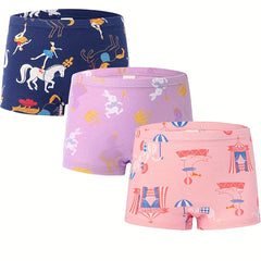 Girls Boxer Briefs Elastic Waist Cartoon Animals Print Comfortable Underwear