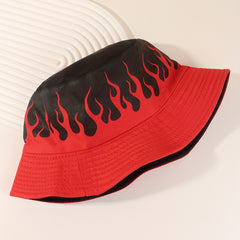 Red Flame Print Bucket Hat Hip Hop Block Basin Hat Vintage Y2K