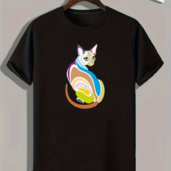 Art Style Cat Pattern Print Men's Comfy Sports T shirt