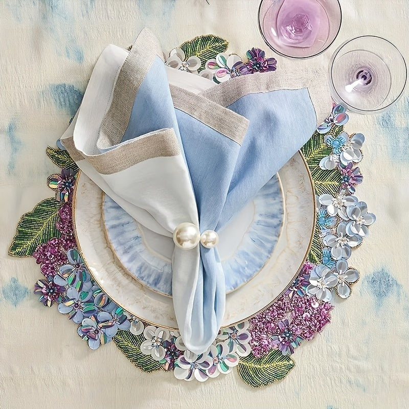 6pcs Asymmetric Pearl Napkin Rings Cast Iron Polished Metal Rings Carved Hollow