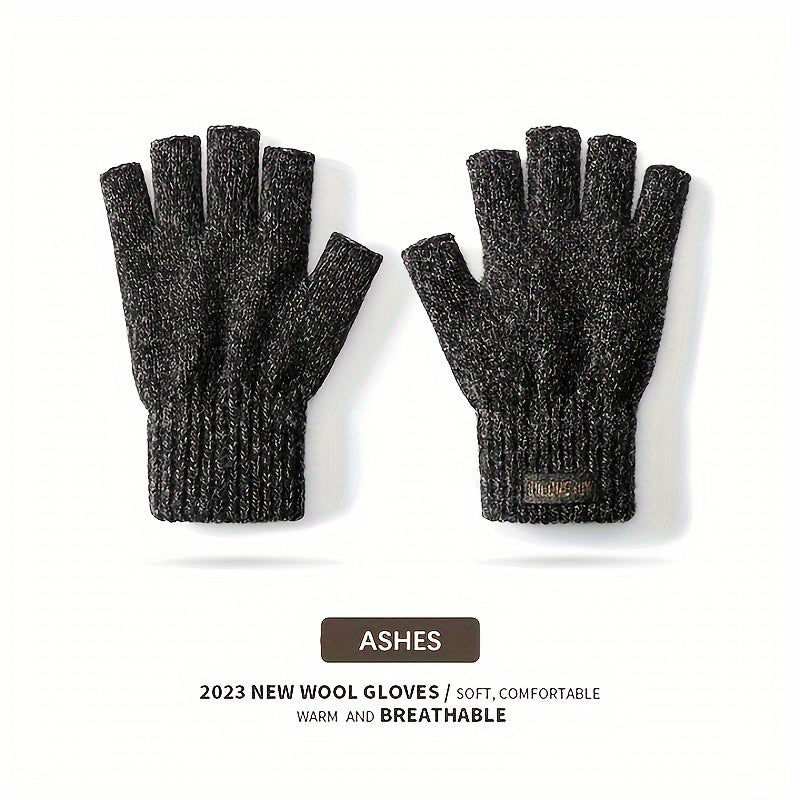 Winter Wool Knit Gloves Windproof Half Finger Cycling Sports Gloves