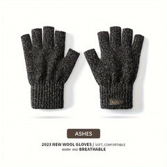 Winter Wool Knit Gloves Windproof Half Finger Cycling Sports Gloves