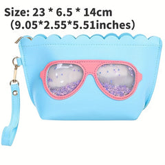 Kids Cartoon PU Leather Glasses Coin Purse Pen Bag