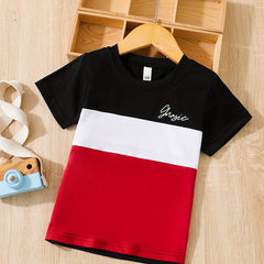 Kids Block T shirt Letter Print Short Sleeve Top