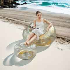 2pcs Transparent Inflatable Sofa PVC Sequin Lounger Set